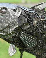 Close up of Recycled Metal Grouper Sculpture pectoral and pelvic fins