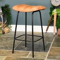Gun Metal & Natural Brown Buffalo Leather Bar Stool in Situ