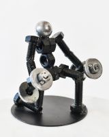 Angled view of scrap metal art sculpture