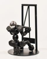 Back view of scrap metal art sculpture
