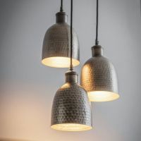 Hammered Brass Trio Hanging Lights in Situ
