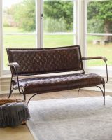 Hand Woven Tan Leather and Iron Two Seater Chair