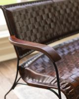 Hand Woven Tan Leather and Iron Two Seater Chair Armrest