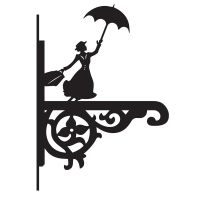 Ornate Mary Poppins Hanging Basket Bracket in a Black Finish