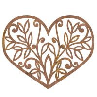 Flower Foliage Heart Wall Art in a Rustic Brown Finish