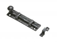 Heavy Duty Traditional Black Iron Straight Door Bolt - With Keeper Plate