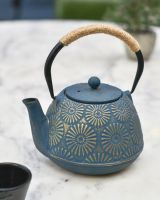 "Himawari" Blue and Gold Cast Iron Japanese Style Teapot