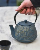 Scale image of "Himawari" Blue and Gold Cast Iron Japanese Style Teapot