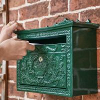 Close-Up of Letter Plate in Use on "Horncastle Abbey" Green Wall Mounted Post Box