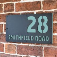 Pastel Turquoise "Smithfield" House Sign in Situ on the Wall
