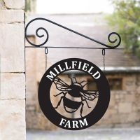 Circular Steel Hanging House Name Sign with Bumble Bee Design