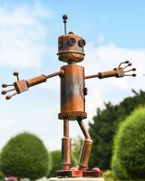 Hugging Recycled Metal Robot Sculpture