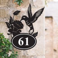 Bespoke Hummingbird Iron House Number Sign in Situ