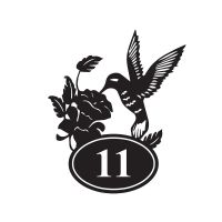 Hummingbird Iron House Number Sign Finished in Black