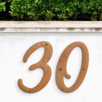 Rustic Individual House Numbers - Hestina Font on garden wall