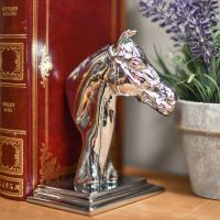 Individual Bright Chrome Horse Head Bookend