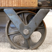 Close-up of the Cart Wheels on the Industrial Cart Bedside Table