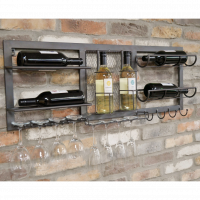 Iron Wine Bottle & Glass Holder in Situ on a Brick Wall