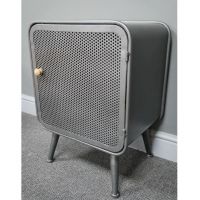 Industrial Mesh Bedside Cabinet with Wooden Handle