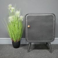 Industrial Mesh Bedside Cabinet with Wooden Handle in Situ