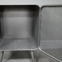 Industrial Mesh Bedside Cabinet with Wooden Handle Interior