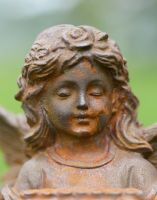 Close-up of Cast Iron Angel Garden Sculpture