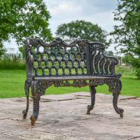Aged Black Ornate Cast Iron Garden Bench 