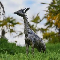 1ft Recycled Metal Standing Giraffe Sculpture in Garden 