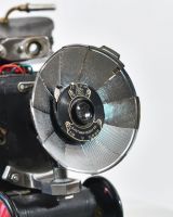 Close up of Go Karting Robot Recycled Material Sculpture dish