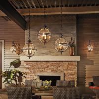 "Ruskin" Traditional Orb Three Bulb Hanging Chain Lantern in Black Three in Situ