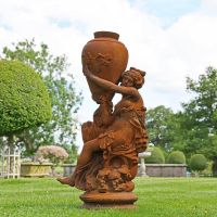 Rustic Cast Iron Greek Lady & Vase Statue