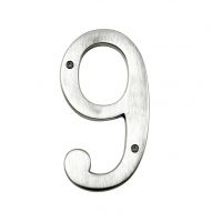 Large Satin Chrome House Number 9