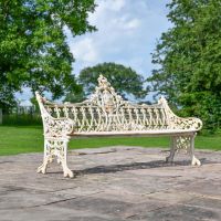 Antique Cream Cast Iron Gothic Garden Bench