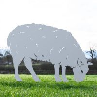 Ewe Sheep Feeding Silhouette in Silver