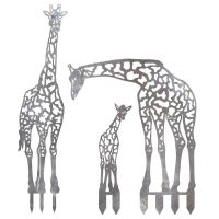 Natural Steel Giraffe Family Silhouette on White Background