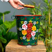 Large Green Narrowboat Hand Painted Bucket to Scale