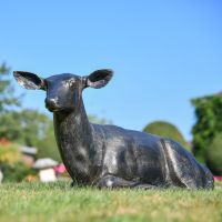 Large Recycled Cast Aluminium Brushed Gold Lying Doe Sculpture