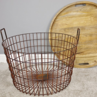 Large Rustic Iron Table Basket With Top Removed