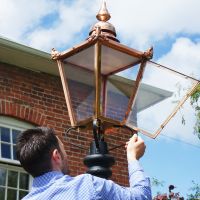 Copper Victorian lantern with hinged door