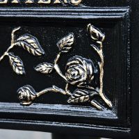 Close up of floral and rose detailing on "Balmoral Rosette" Post Box 