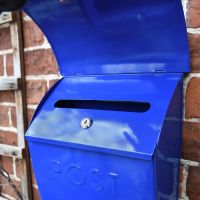 Close up of Dark Blue Post Box with Lockable Aperture 