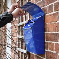 Side view of “Sapphire Lagoon” Dark Blue Contemporary Post Box with Lock