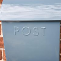Close up of Dove Grey Finish and POST lettering 