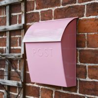 “Rose Mist” Light Pink Contemporary Post Box with Lock on Brick Wall 