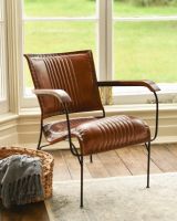 The "Byron" Tan Leather & Wood Armchair In Situ
