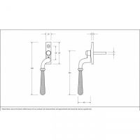 Dark Aged Copper Hammered Espag Window Handle - Left Handed Dimensions