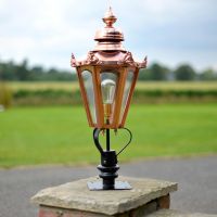 Copper Hexagonal Pillar Light Set in situ on a Brick Pillar