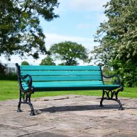 Cast Iron Green Victorian Park Bench on Patio Area