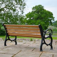 Rear view of Ornate Design Brown Park Bench