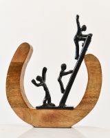 front view of cast aluminium and mango wood black interior ornament